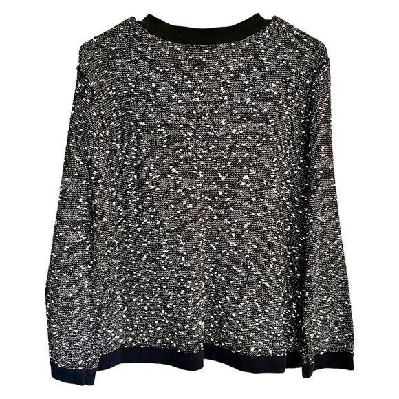 LIZ Claiborne Marled Open Front Cardigan Sweater Black White Grey Pockets L - Picture 2 of 12